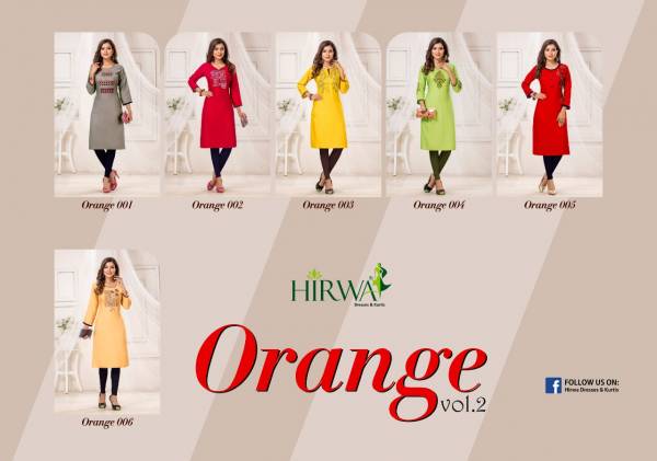 Hirwa Orange 2 Heavy Rayon Straight Cut Kurti